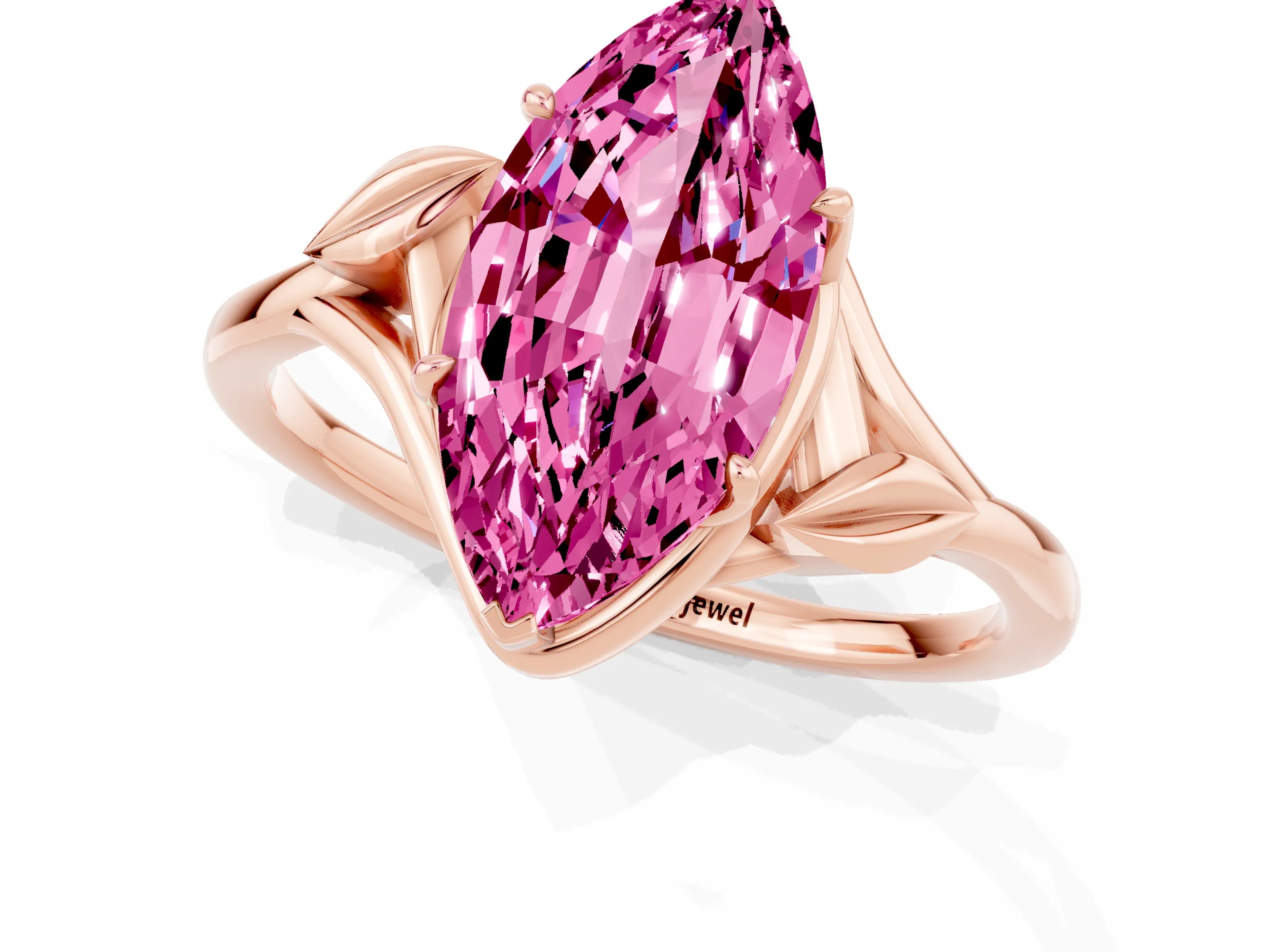 Rose gold Marquise Cut Pink Sapphire Solitaire Ring with Twist Band and Four-Prong Setting_25