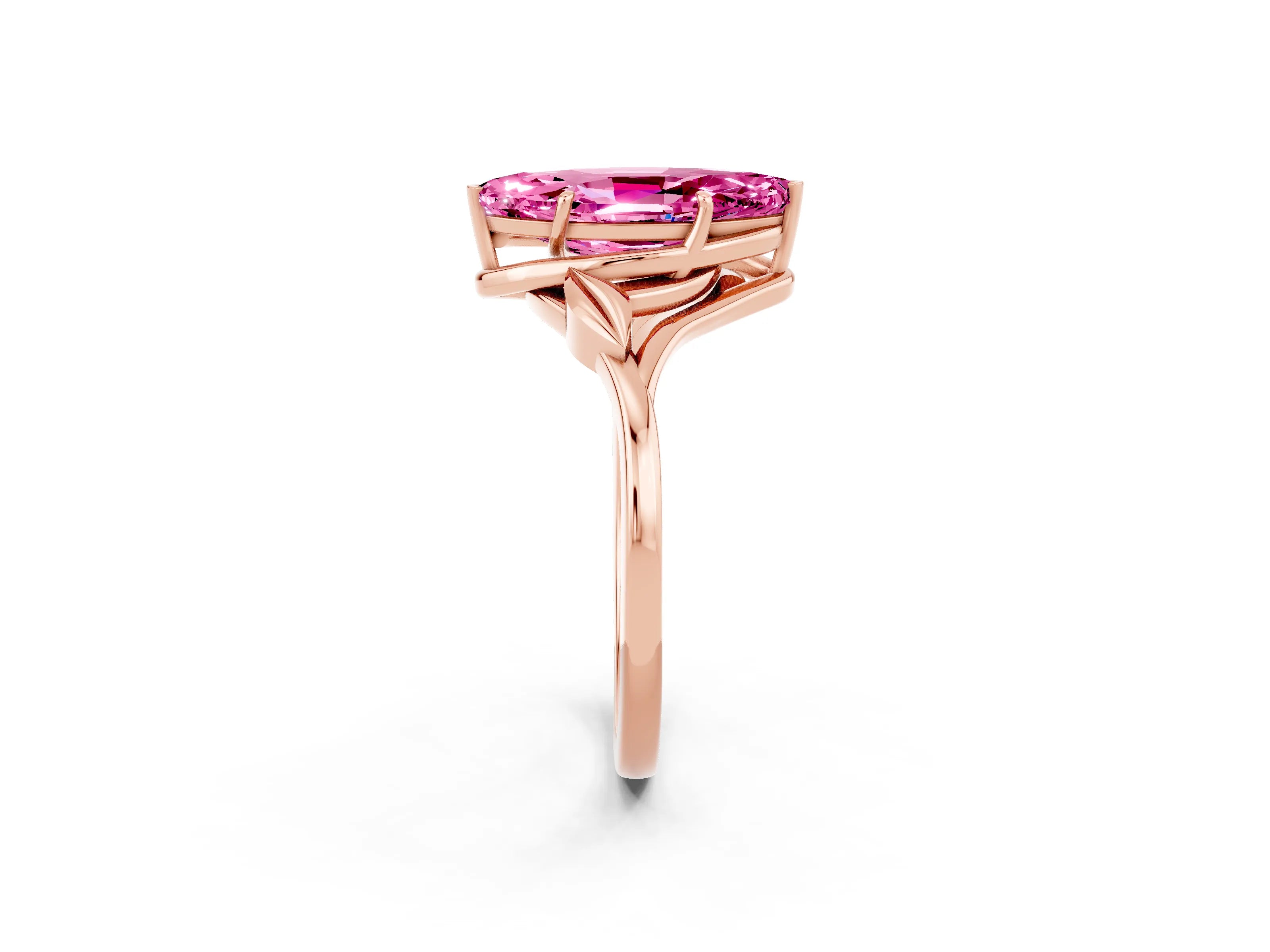 Rose gold Marquise Cut Pink Sapphire Solitaire Ring with Twist Band and Four-Prong Setting_26