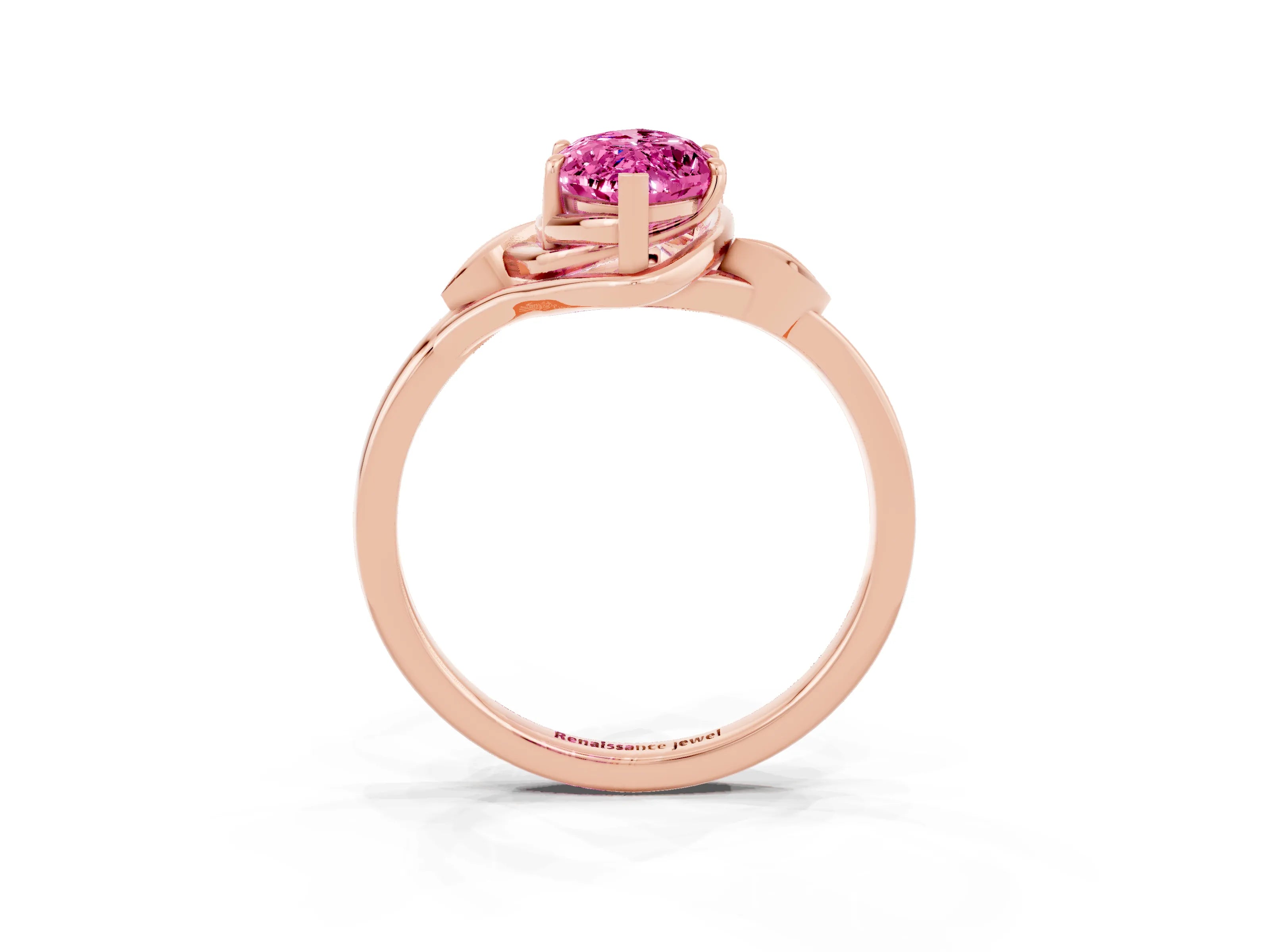 Rose gold Marquise Cut Pink Sapphire Solitaire Ring with Twist Band and Four-Prong Setting_27
