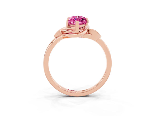 Rose gold Marquise Cut Pink Sapphire Solitaire Ring with Twist Band and Four-Prong Setting
