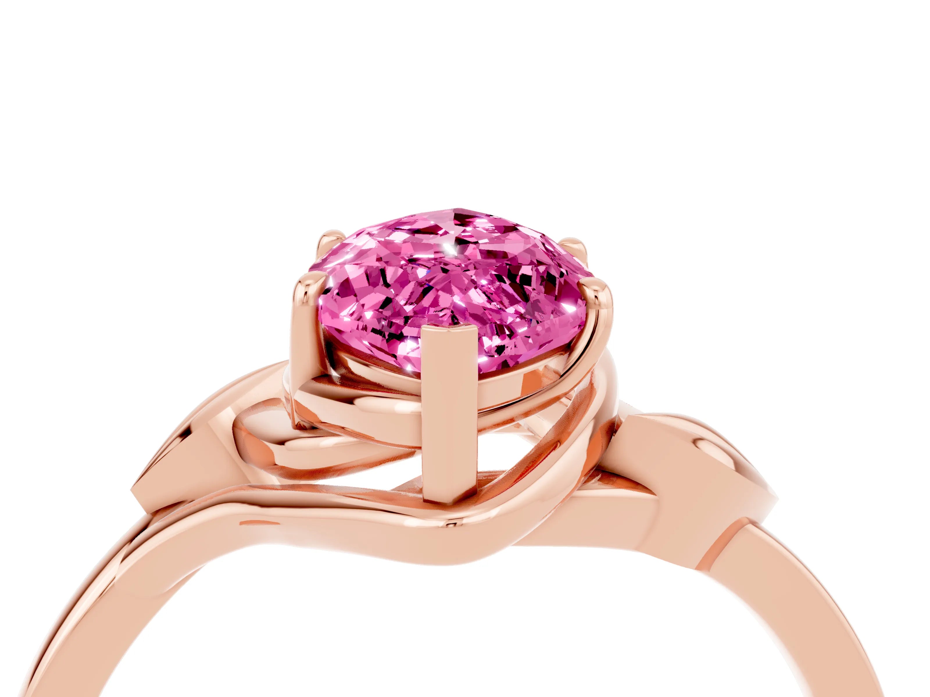 Rose gold Marquise Cut Pink Sapphire Solitaire Ring with Twist Band and Four-Prong Setting_28