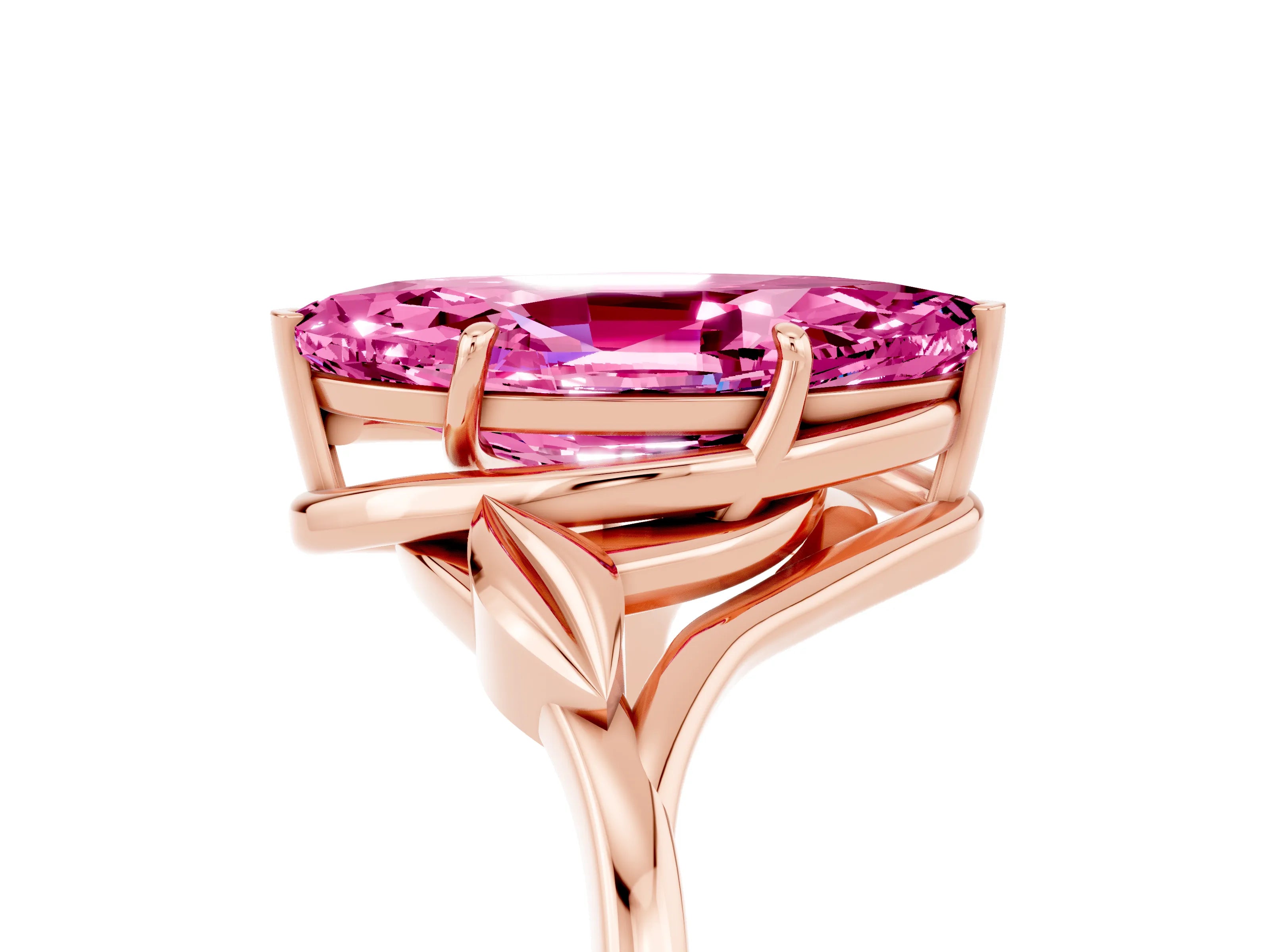 Rose gold Marquise Cut Pink Sapphire Solitaire Ring with Twist Band and Four-Prong Setting_29