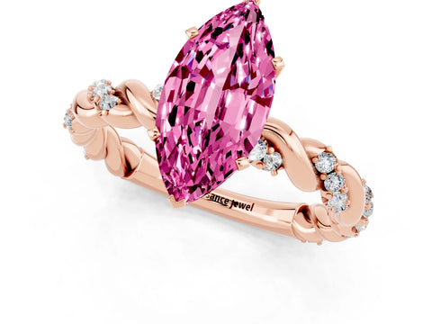 Rose gold Marquise Cut Pink Sapphire Solitaire Ring with Twisted Band and Pavé Accents_1