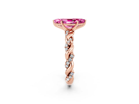 Rose gold Marquise Cut Pink Sapphire Solitaire Ring with Twisted Band and Pavé Accents_2