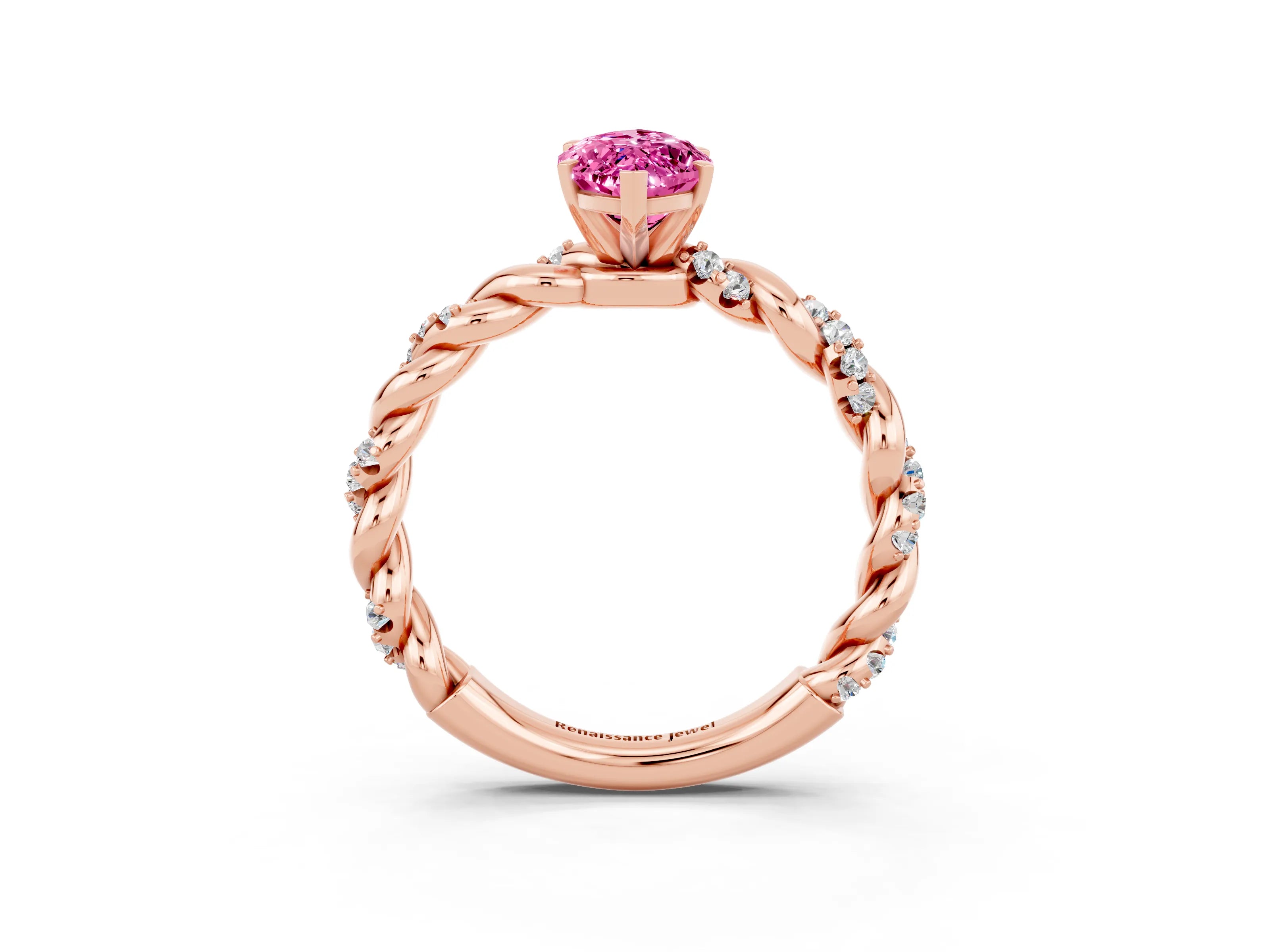 Rose gold Marquise Cut Pink Sapphire Solitaire Ring with Twisted Band and Pavé Accents_3