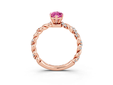 Rose gold Marquise Cut Pink Sapphire Solitaire Ring with Twisted Band and Pavé Accents_3
