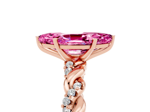 Rose gold Marquise Cut Pink Sapphire Solitaire Ring with Twisted Band and Pavé Accents_5