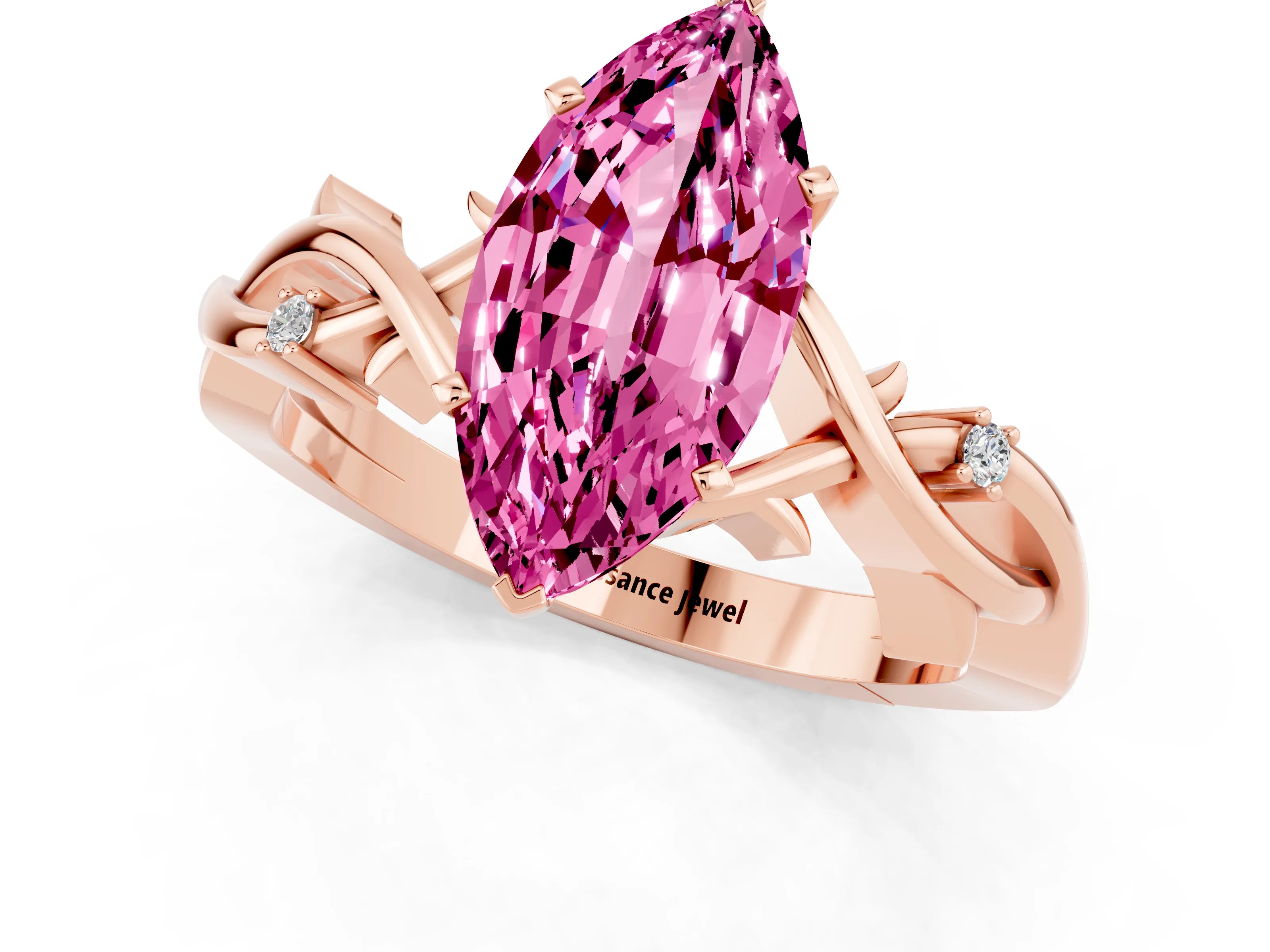 Rose gold Marquise Cut Pink Sapphire Solitaire Ring with Twisted Band and Prong Setting_1
