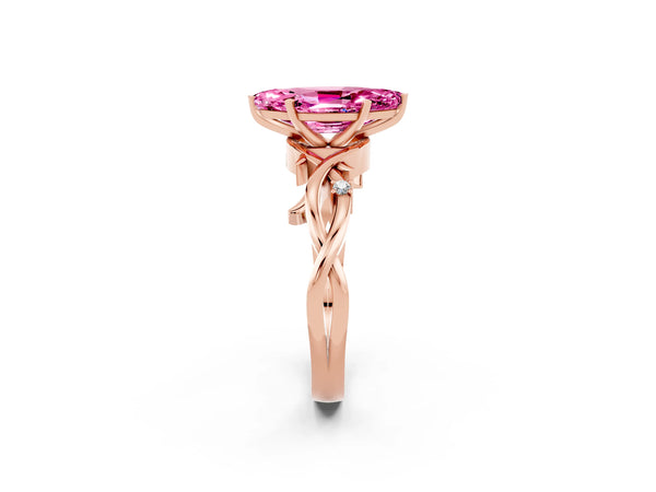 Rose gold Marquise Cut Pink Sapphire Solitaire Ring with Twisted Band and Prong Setting