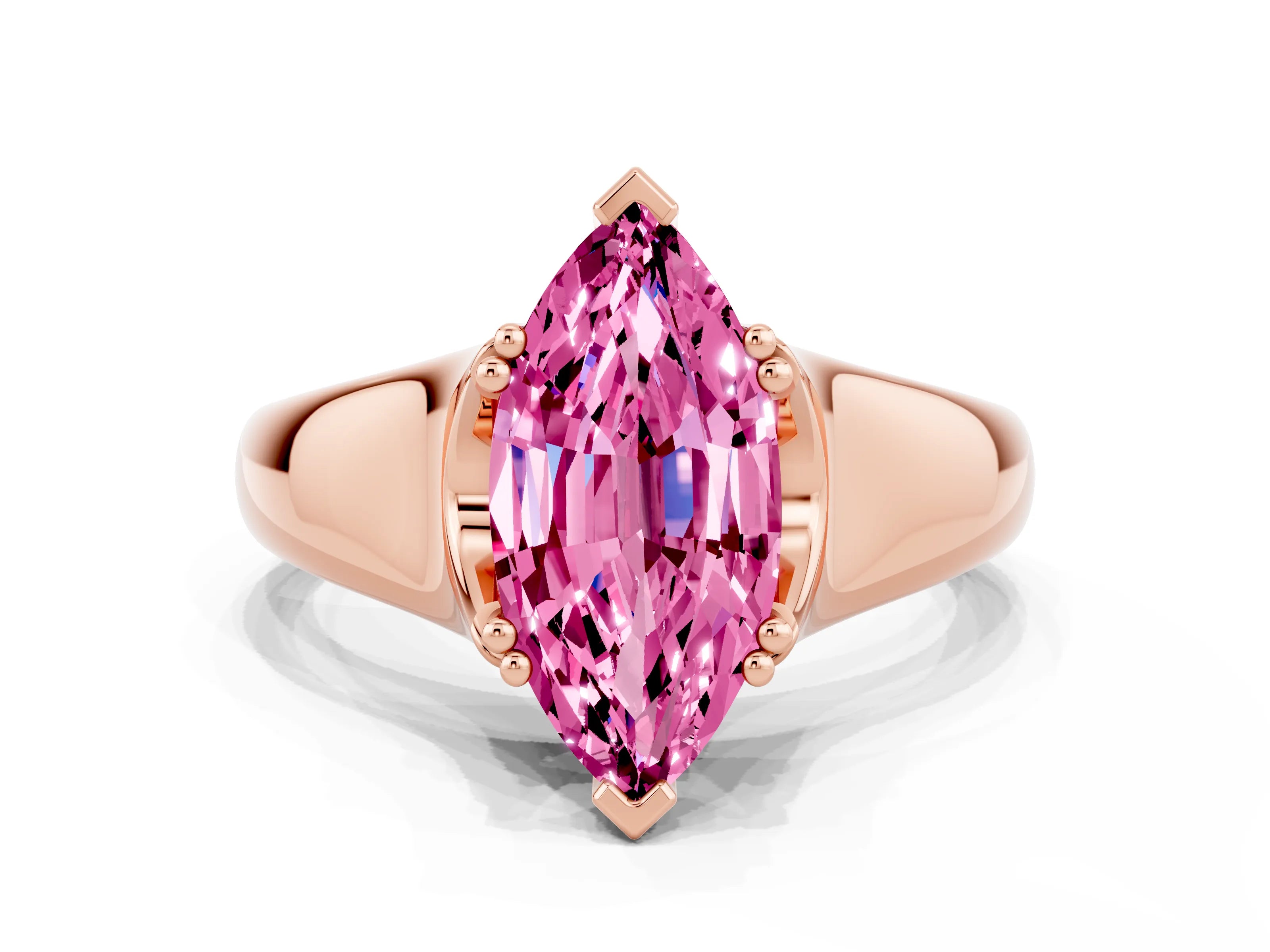 Rose gold Marquise Cut Pink Sapphire Solitaire Ring with Wide Band and Prong Setting_24
