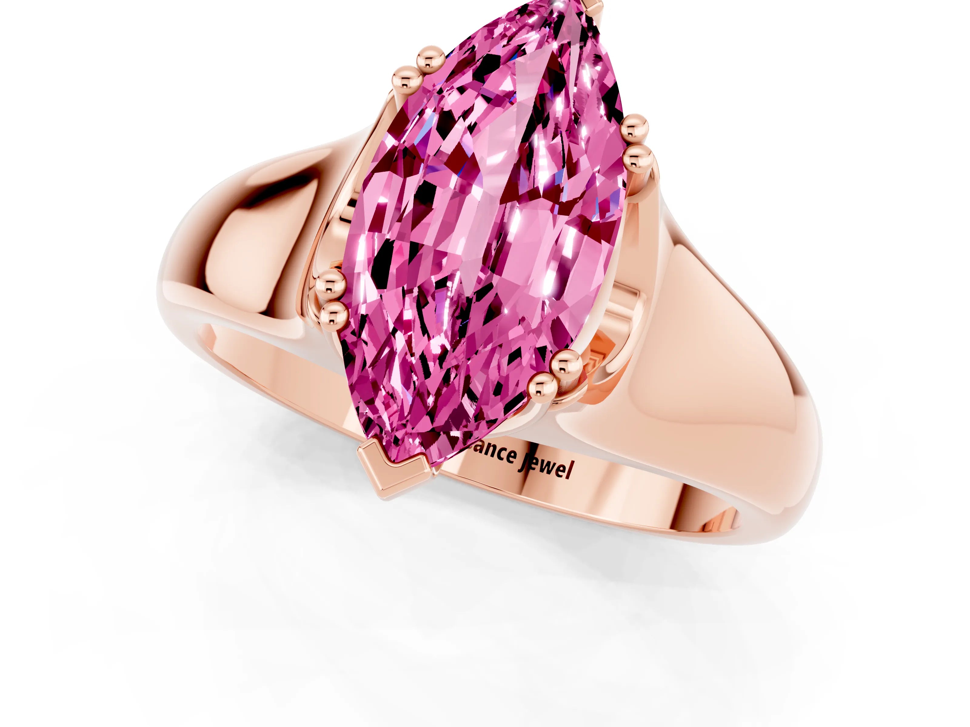 Rose gold Marquise Cut Pink Sapphire Solitaire Ring with Wide Band and Prong Setting_25