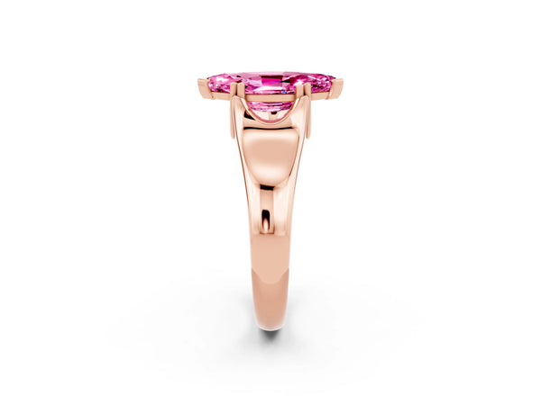 Rose gold Marquise Cut Pink Sapphire Solitaire Ring with Wide Band and Prong Setting