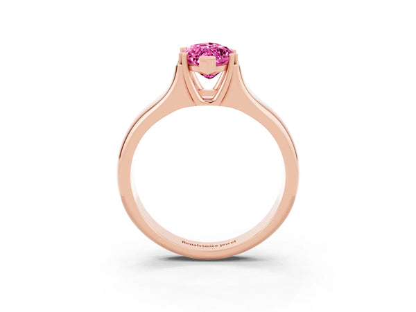 Rose gold Marquise Cut Pink Sapphire Solitaire Ring with Wide Band and Prong Setting