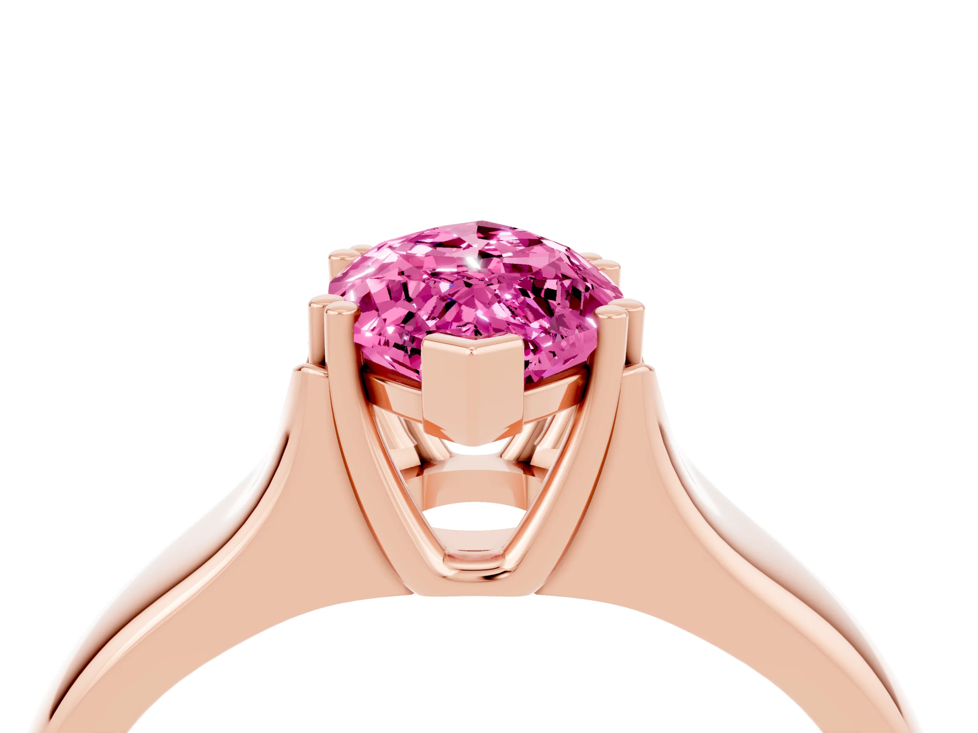 Rose gold Marquise Cut Pink Sapphire Solitaire Ring with Wide Band and Prong Setting_28