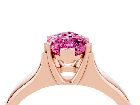 Rose gold Marquise Cut Pink Sapphire Solitaire Ring with Wide Band and Prong Setting_28
