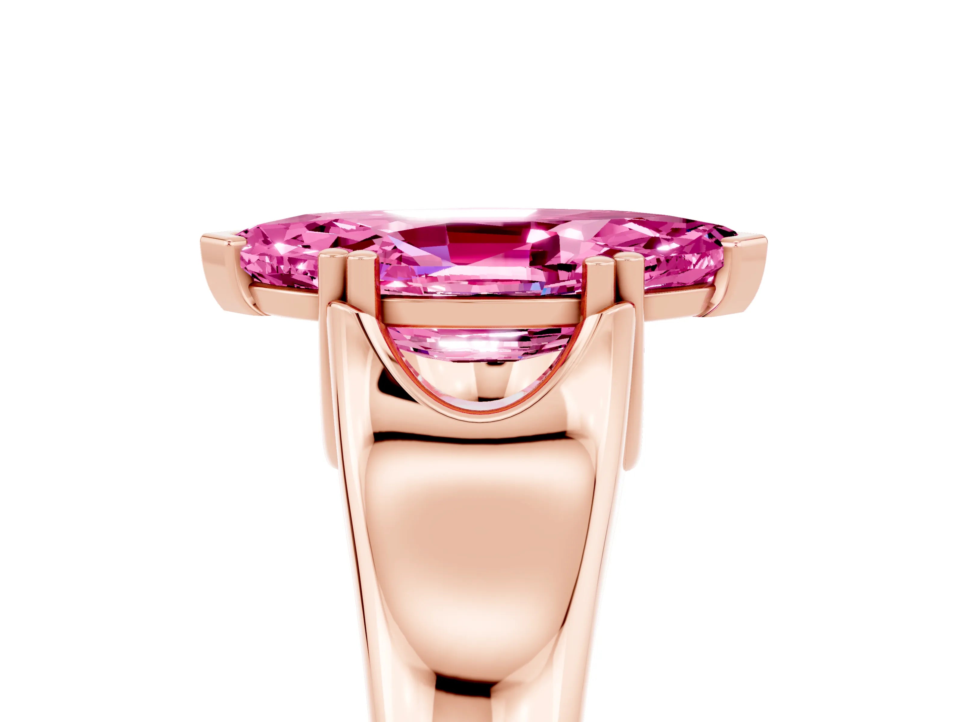 Rose gold Marquise Cut Pink Sapphire Solitaire Ring with Wide Band and Prong Setting_29