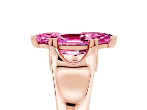 Rose gold Marquise Cut Pink Sapphire Solitaire Ring with Wide Band and Prong Setting_29