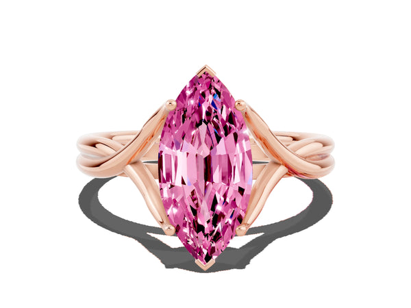 Rose gold Marquise Cut Pink Sapphire Solitaire Twist Band Prong Setting Ring