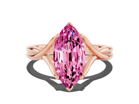 Rose gold Marquise Cut Pink Sapphire Solitaire Twist Band Prong Setting Ring_84
