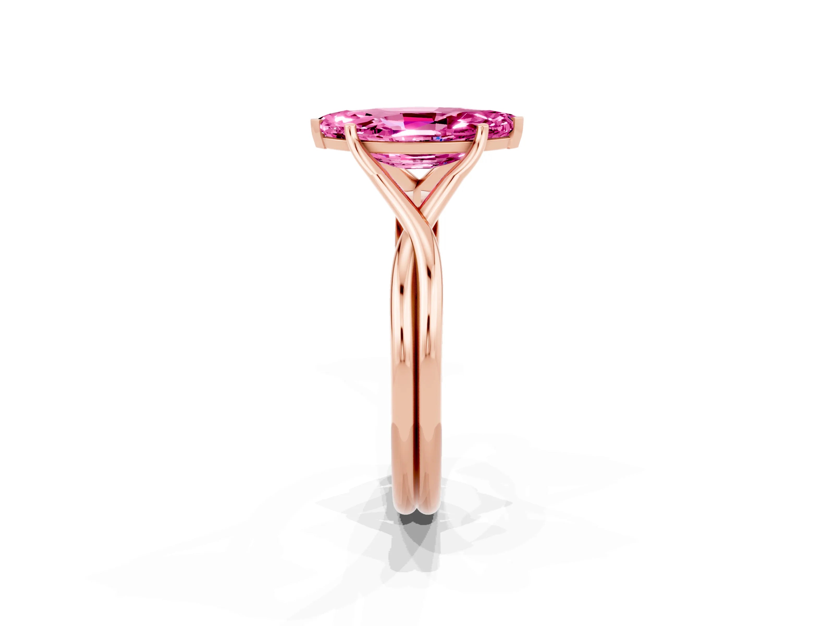 Rose gold Marquise Cut Pink Sapphire Solitaire Twist Band Prong Setting Ring_85