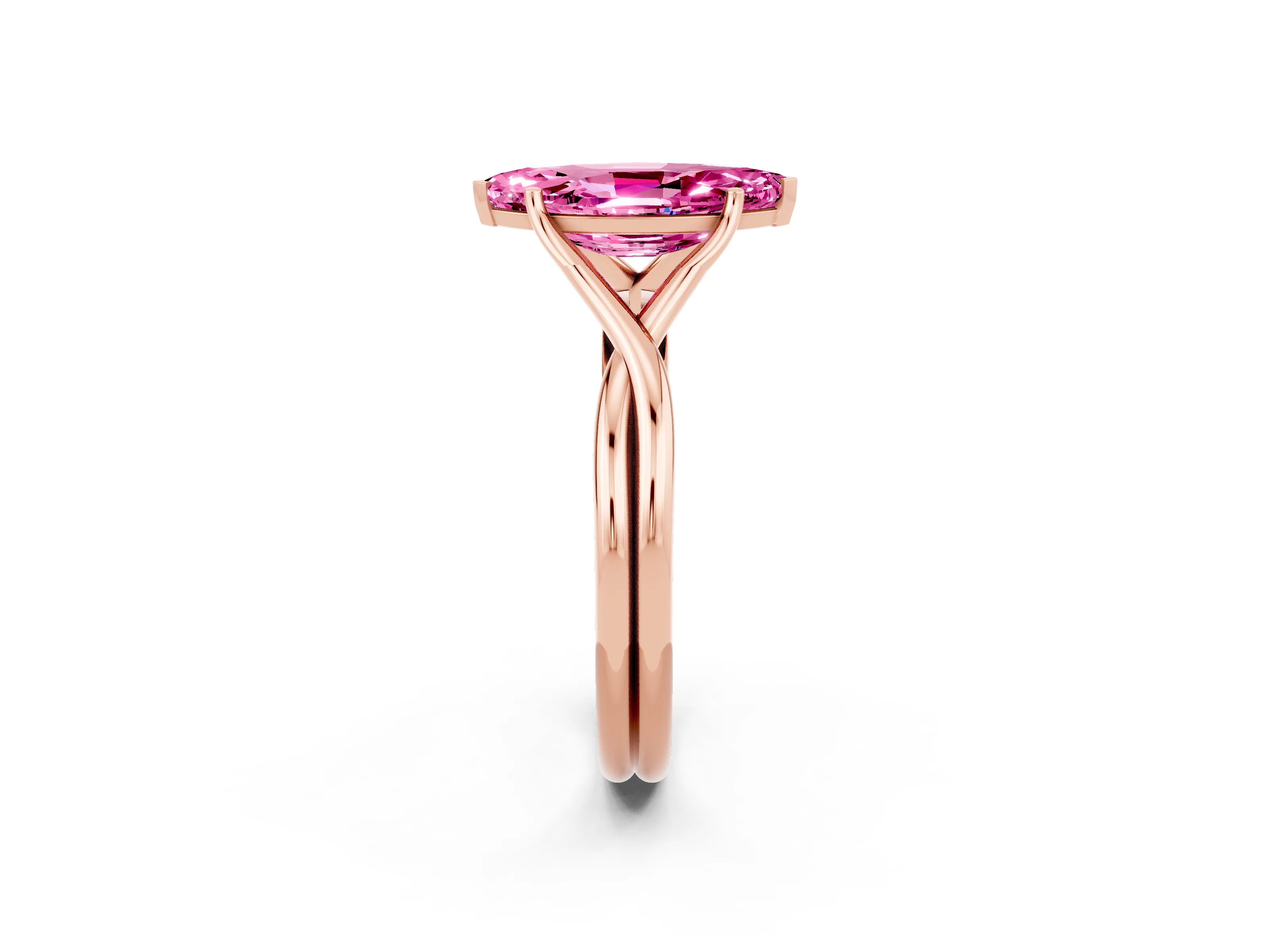 Rose gold Marquise Cut Pink Sapphire Solitaire Twist Band Prong Setting Ring_86
