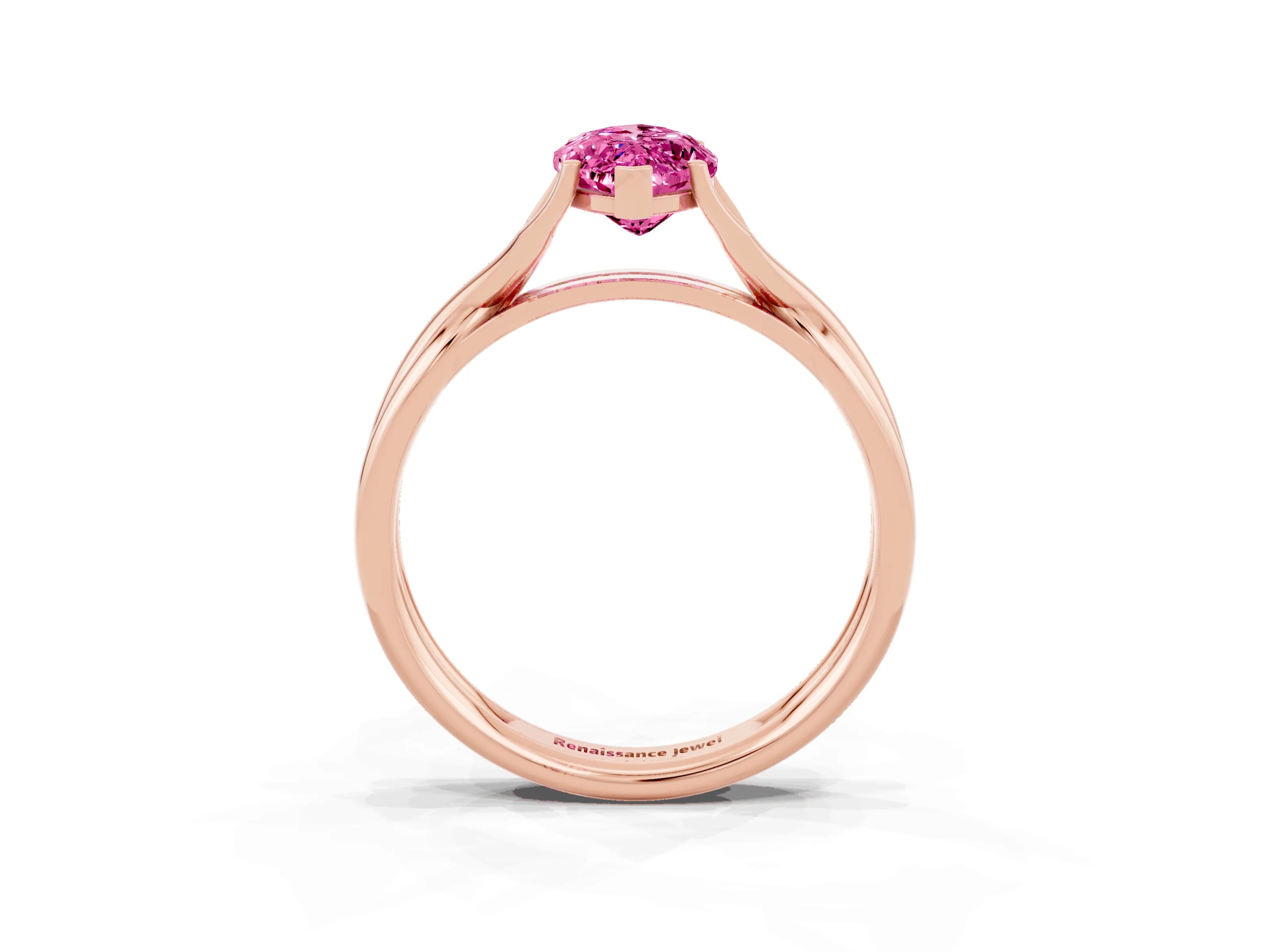 Rose gold Marquise Cut Pink Sapphire Solitaire Twist Band Prong Setting Ring_87