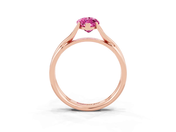 Rose gold Marquise Cut Pink Sapphire Solitaire Twist Band Prong Setting Ring