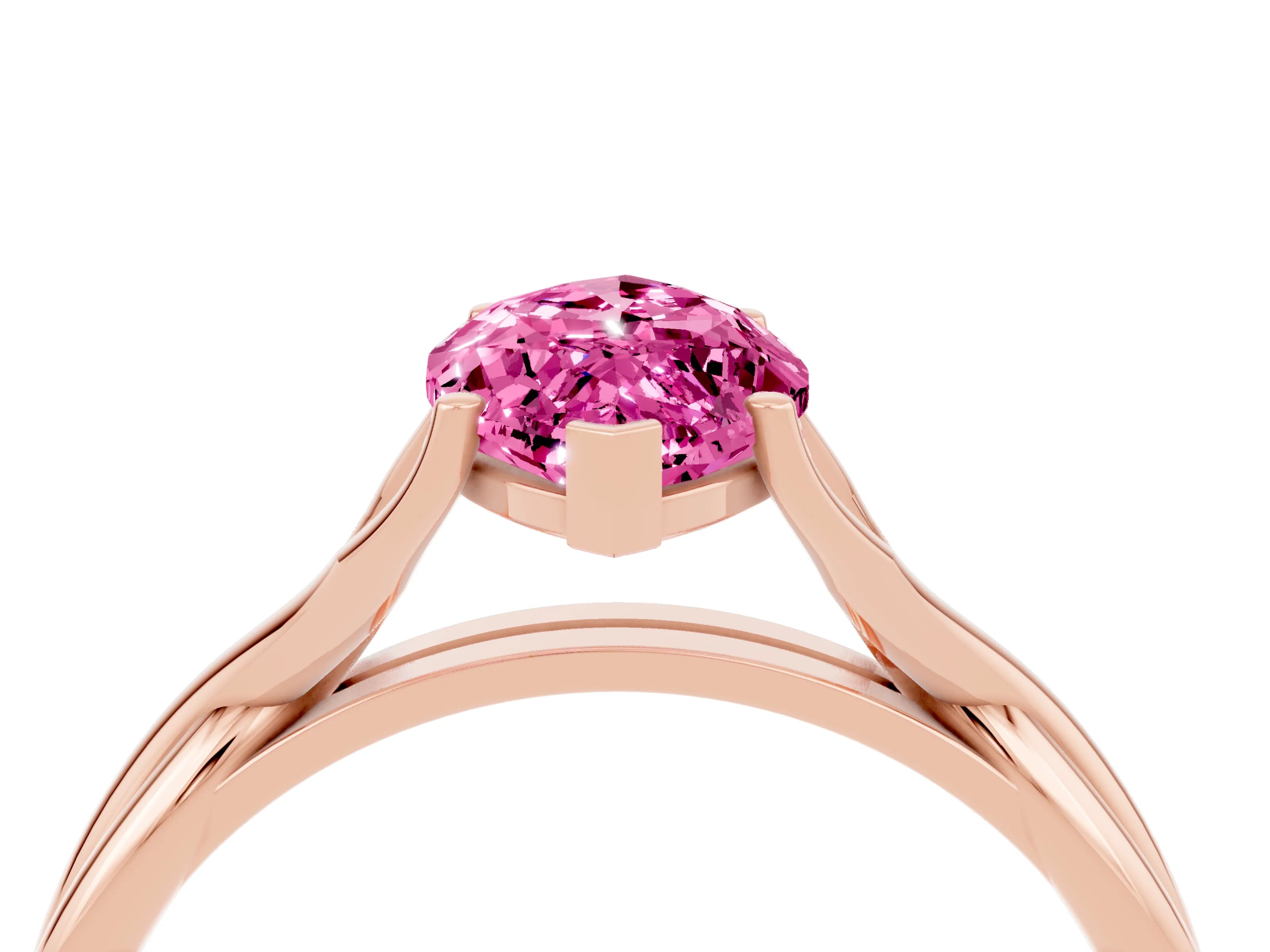 Rose gold Marquise Cut Pink Sapphire Solitaire Twist Band Prong Setting Ring_88