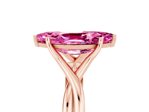 Rose gold Marquise Cut Pink Sapphire Solitaire Twist Band Prong Setting Ring_89