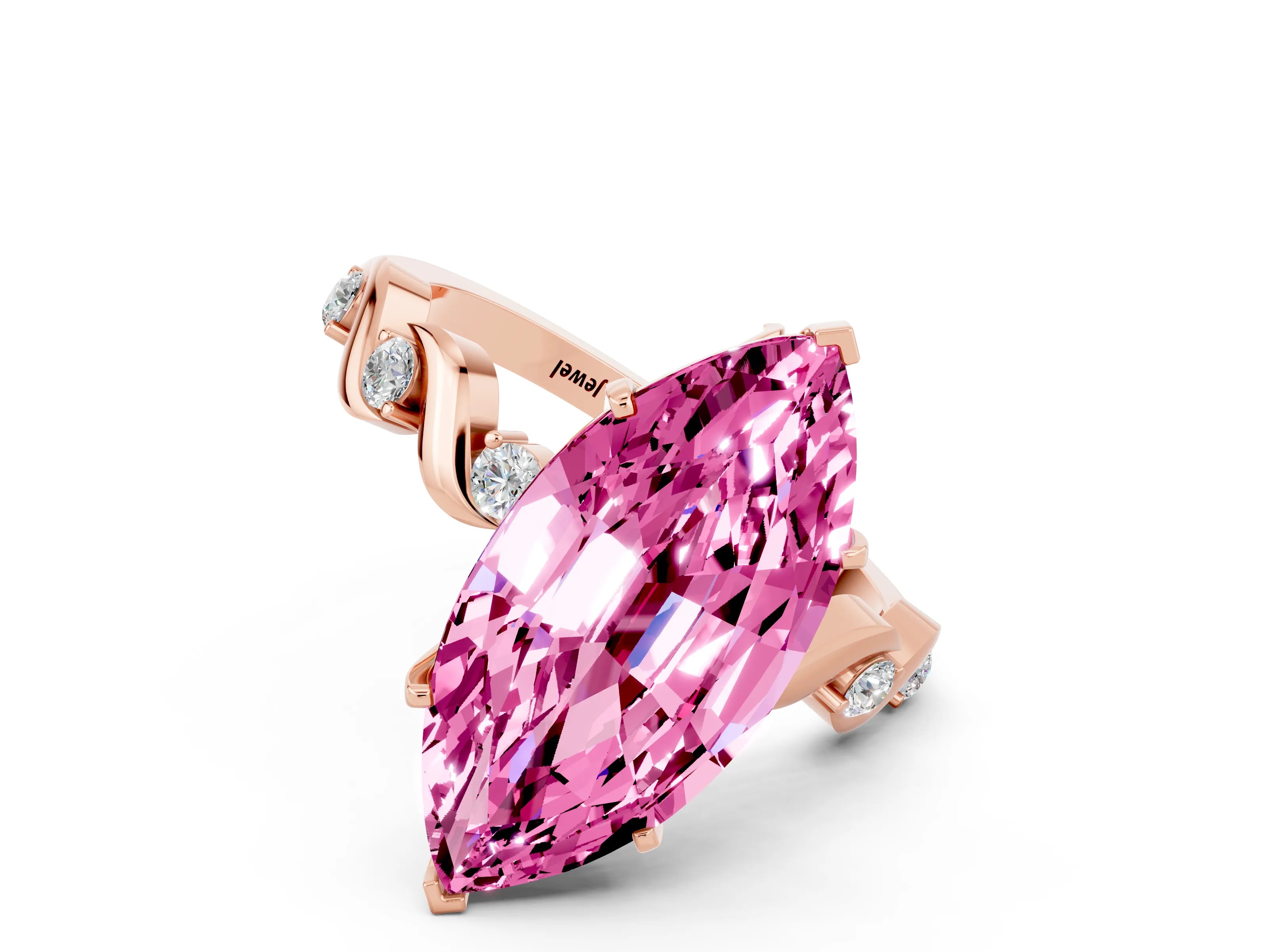 Rose gold Marquise Cut Pink Sapphire Solitaire Twisted Band with Round  Accents and Prong Setting_12