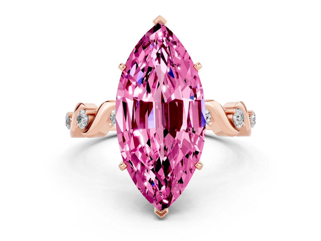 Rose gold Marquise Cut Pink Sapphire Solitaire Twisted Band with Round  Accents and Prong Setting_12