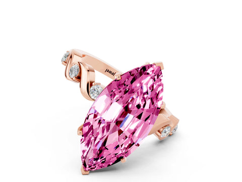 Rose gold Marquise Cut Pink Sapphire Solitaire Twisted Band with Round  Accents and Prong Setting_12