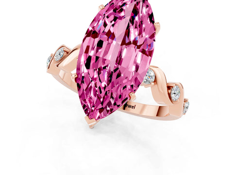 Rose gold Marquise Cut Pink Sapphire Solitaire Twisted Band with Round  Accents and Prong Setting_13