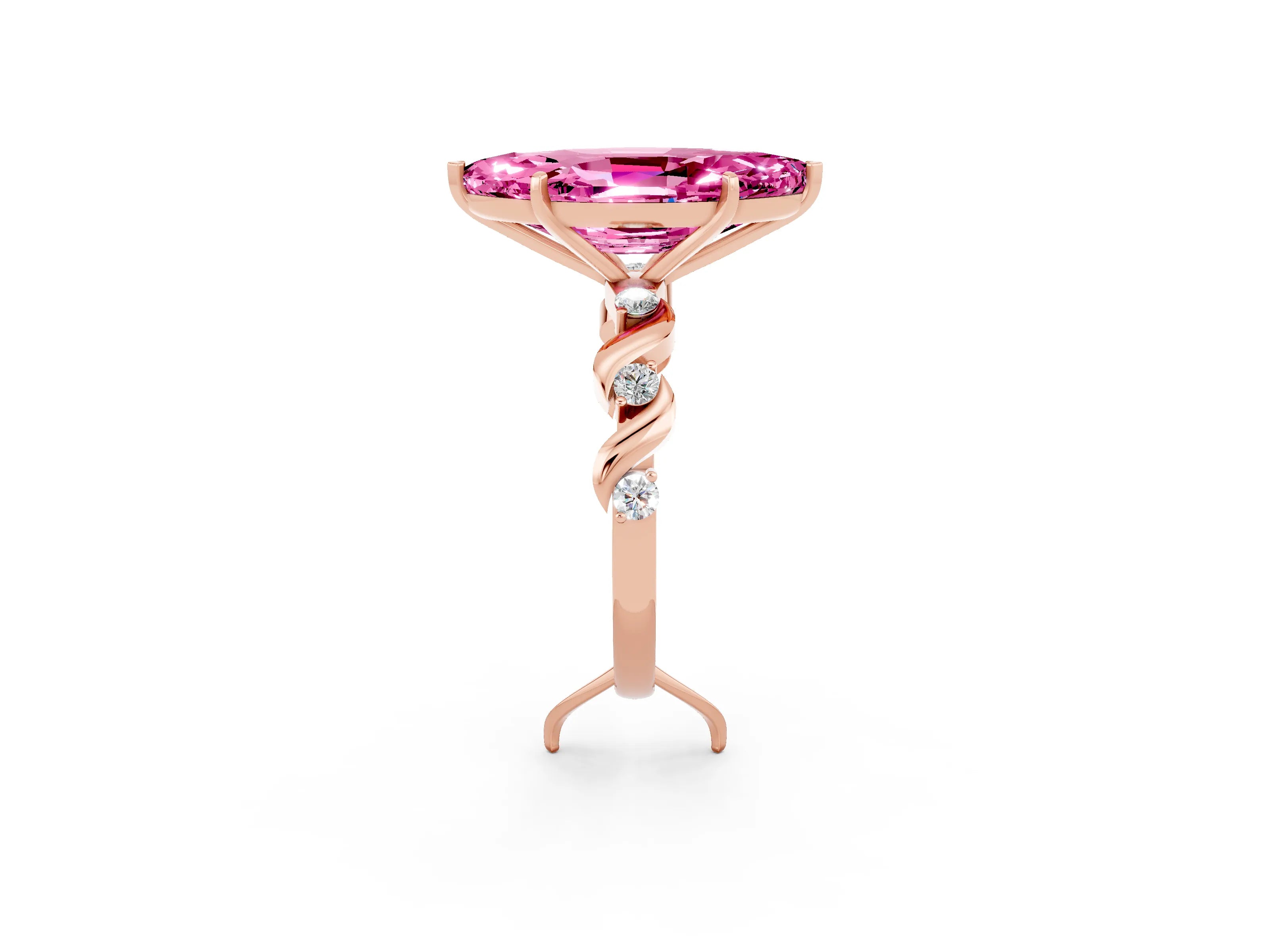 Rose gold Marquise Cut Pink Sapphire Solitaire Twisted Band with Round  Accents and Prong Setting_14