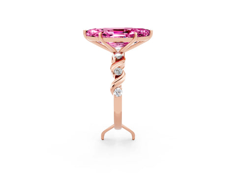 Rose gold Marquise Cut Pink Sapphire Solitaire Twisted Band with Round  Accents and Prong Setting_14