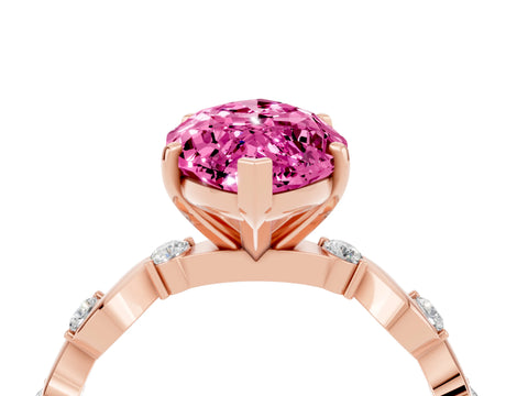 Rose gold Marquise Cut Pink Sapphire Solitaire Twisted Band with Round  Accents and Prong Setting_16
