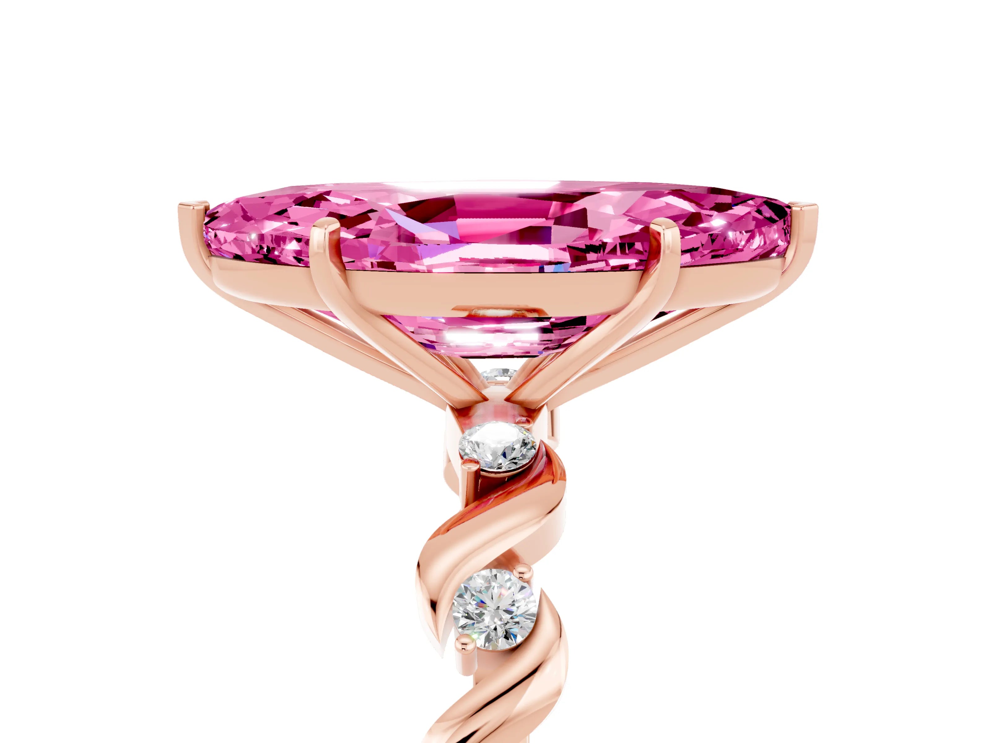 Rose gold Marquise Cut Pink Sapphire Solitaire Twisted Band with Round  Accents and Prong Setting_17