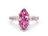 Rose gold Marquise Cut Pink Sapphire Solitaire with Side Baguettes and Channel Set Band_24