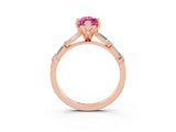 Rose gold Marquise Cut Pink Sapphire Solitaire with Side Baguettes and Channel Set Band_27