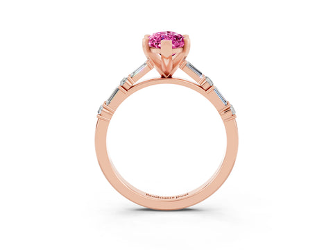 Rose gold Marquise Cut Pink Sapphire Solitaire with Side Baguettes and Channel Set Band_27