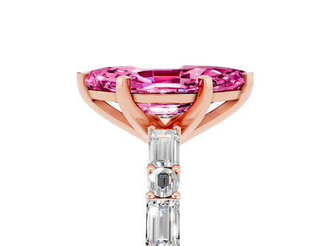 Rose gold Marquise Cut Pink Sapphire Solitaire with Side Baguettes and Channel Set Band_29