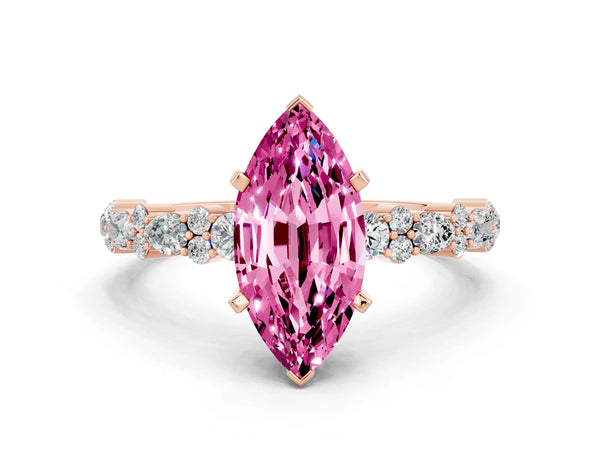 Rose gold Marquise Cut Pink Sapphire Side Stone Solitaire Ring with Round  and Four-Prong Setting