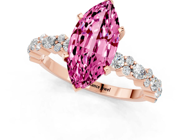 Rose gold Marquise Cut Pink Sapphire Side Stone Solitaire Ring with Round  and Four-Prong Setting