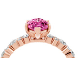 Rose gold Marquise Cut Pink Sapphire Solitaire with Side Stones, Pave Band, Four-Prong Setting_64