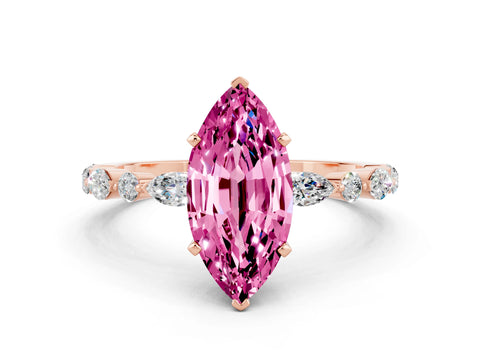 Rose gold Marquise Cut Pink Sapphire Solitaire with Side Stones on a Pavé Band and Four-Prong Setting_24