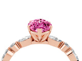 Rose gold Marquise Cut Pink Sapphire Solitaire with Side Stones on a Pavé Band and Four-Prong Setting_28