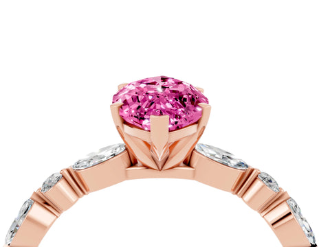 Rose gold Marquise Cut Pink Sapphire Solitaire with Side Stones on a Pavé Band and Four-Prong Setting_28