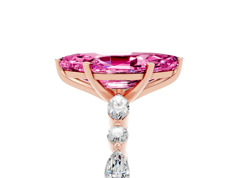 Rose gold Marquise Cut Pink Sapphire Solitaire with Side Stones on a Pavé Band and Four-Prong Setting_29