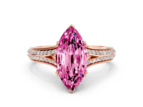 Rose gold Marquise Cut Pink Sapphire Split Shank Engagement Ring with Pavé Band_24