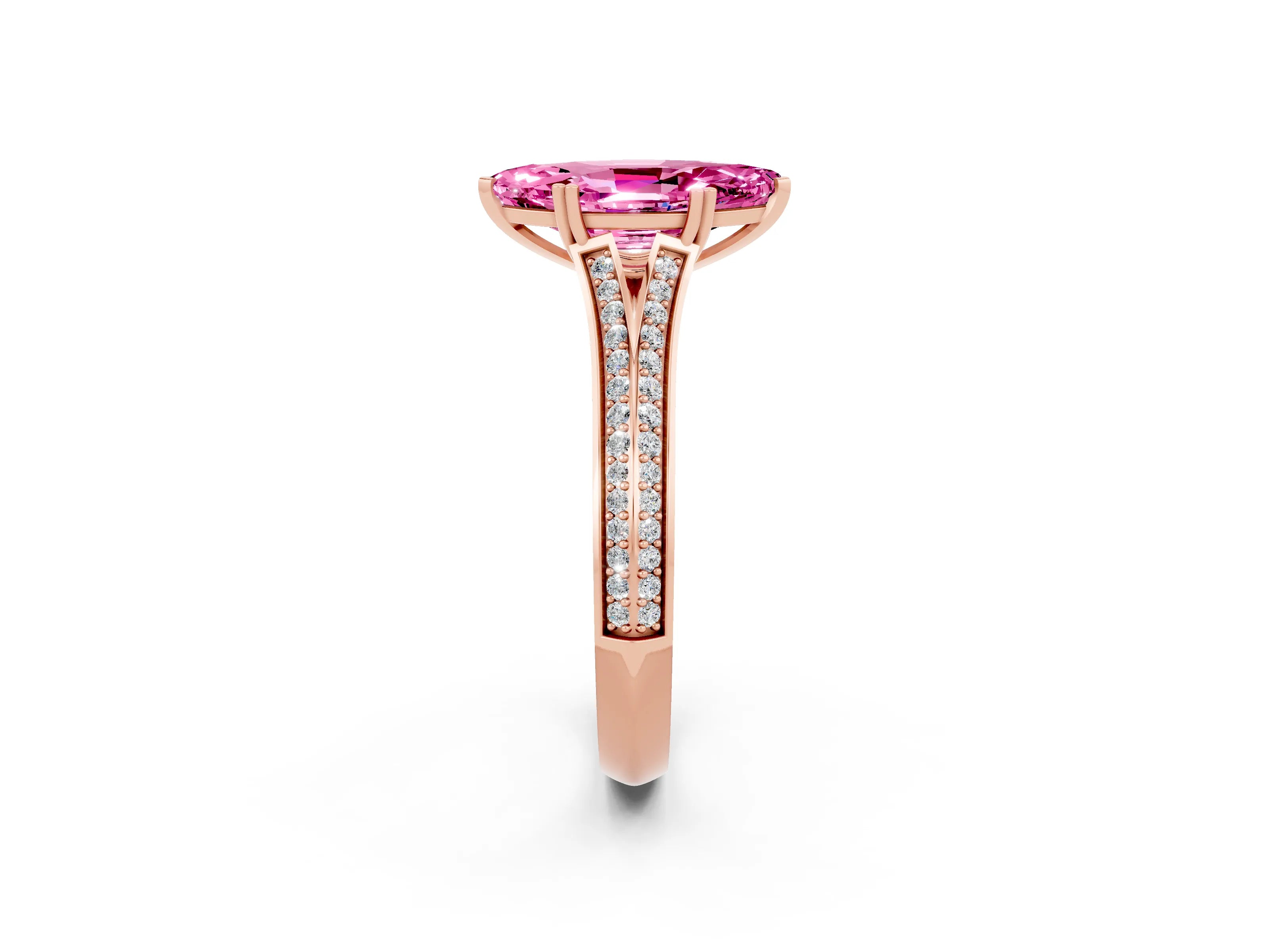 Rose gold Marquise Cut Pink Sapphire Split Shank Engagement Ring with Pavé Band_26